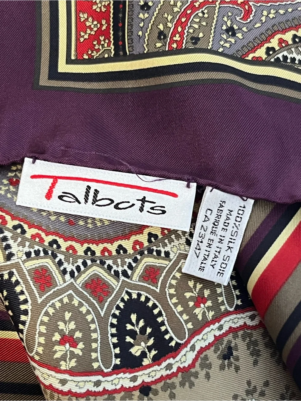 Vintage Talbots 100% Silk Paisley Boho Equestrian Old Money Square Scarf
